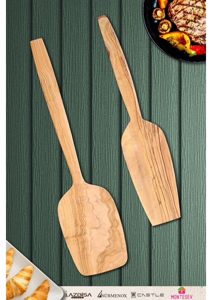 Zeytin Ağacı Ahşap Tahta Kaşık Spatula Seti 2 Parça