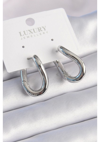 Pirinç Gümüş Renk Halka Model Kadın Küpe