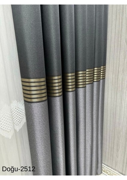 Nivemeshome Doğu Antrasit- Gold FT671536 2512 1/3 Sık Pileli Fon Perde Apm indirimleri