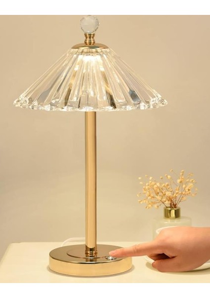 Lw-14 Gold Abajur Kristal Elmas Masa Lambası Dokunmatik Romantik Akrilik LED Gece Lambası