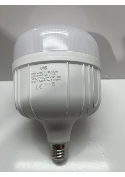 60 W 6500K Beyaz Işık E27 Duylu LED Ampül
