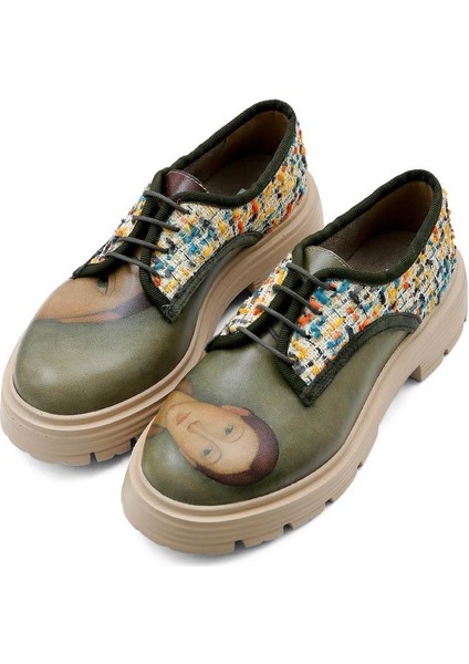 Kadın Vegan Deri Krem Günlük Ayakkabı - Painting Of A Lady Tasarım
