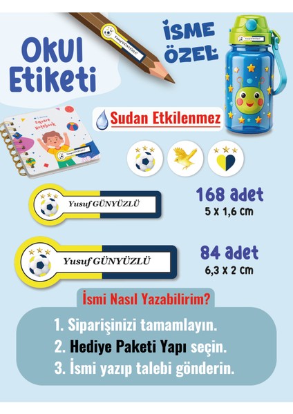 Okul Etiketi SUDAN ETKİLENMEZ, Kalem Defter Etiketi Sarı Lacivert Takım Temalı Özel Isim Yazılabilen Etiket - 252ADET