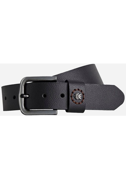 Print Belt Siyah Deri Erkek Kemer