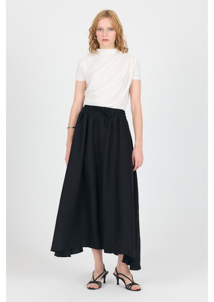 Siyah Pamuklu Çan Kesim Bağcıklı Uzun Etek 8024 fiyatları