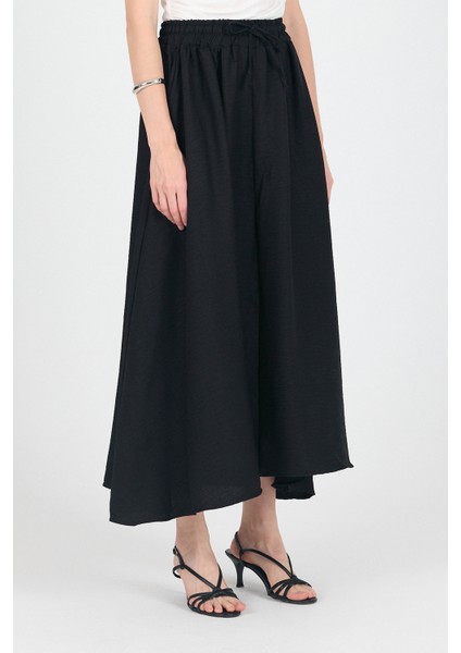 Siyah Pamuklu Çan Kesim Bağcıklı Uzun Etek 8024 modelleri