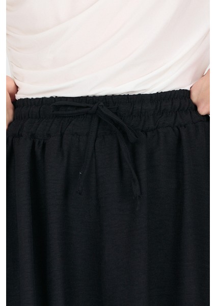Siyah Pamuklu Çan Kesim Bağcıklı Uzun Etek 8024 fırsatları