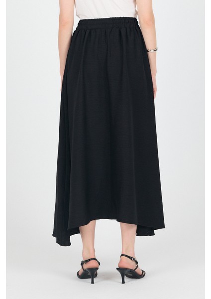 Siyah Pamuklu Çan Kesim Bağcıklı Uzun Etek 8024 indirimleri