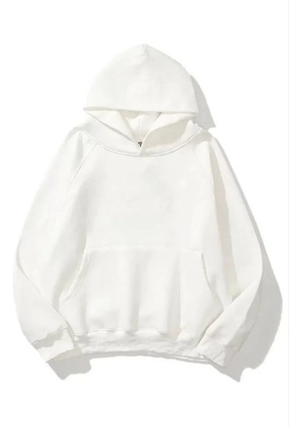 3 Iplik Pamuklu Unisex Kapşonlu Sweetshirt - Beyaz modelleri