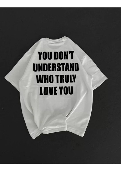 Unisex Bisiklet Yaka Baskılı Oversize T-Shirt - Beyaz fiyatları