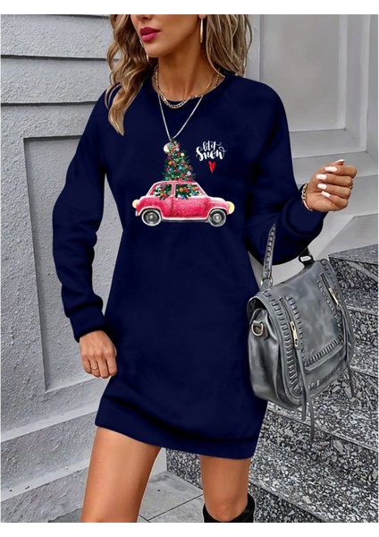 Kadın Uzun Kollu Bisiklet Yaka Desenli Viskon Iki Iplik Elbise indirimleri