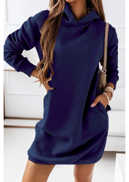 Kadın Uzun Kollu Kapşonlu Kısa Iki Iplik Elbise indirimleri