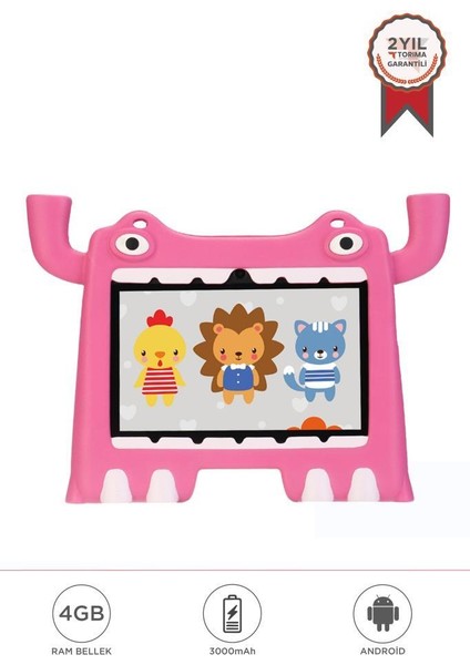 T16 Pembe 4gb +128 GB Tablet Android 13 Çocuk Tableti Kılıf Hediyeli
