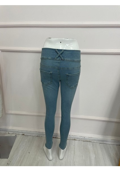 Yüksek Bel Likralı Jean Pantolon 90 cm
