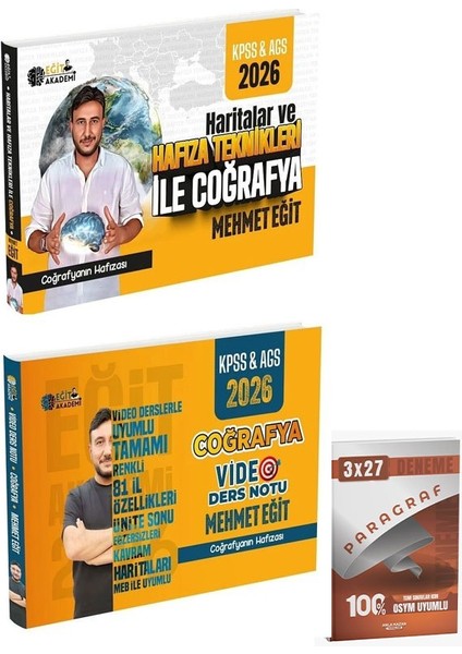 Eğitakademi 2026 Kpss Meb-Ags Haritalar ve Hafıza Teknikleri ile Coğrafya + Video Ders Notu 2 Li Set+Anla Kazan Paragraf