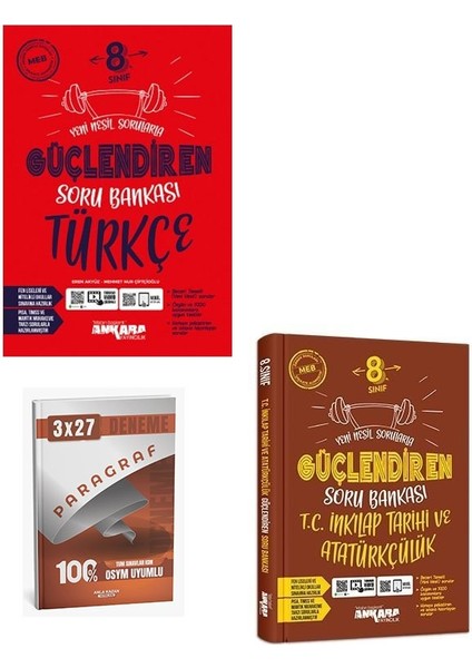 Ankara 2006 8. Sınıf Türkçe+T.c. Inkılap Tarihi ve Atatürkçülük Güçlendiren Soru Bankası Seti Anla Kazan Paragraf