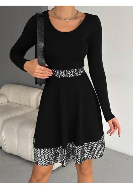 Kadın Bisiklet Yaka Beli ve Eteği Pul Payet Detay Fırsat Ürün Diz Üstü Elbise modelleri