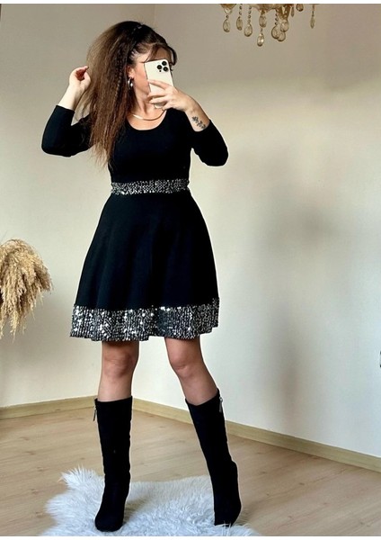 Kadın Bisiklet Yaka Beli ve Eteği Pul Payet Detay Fırsat Ürün Diz Üstü Elbise fırsatları