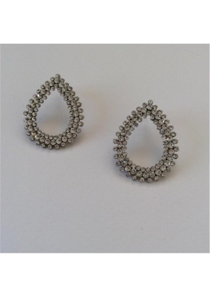 Damla Figürlü Parlak Zirkon Taşlı Küpe Gümüş Renk