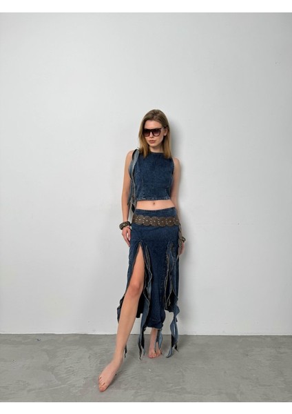 Fırfır Detay Denim Bluz