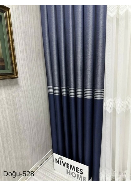 Nivemeshome Doğu Lacivert- Gold FT671536 V-528 1/3 Sık Pileli Fon Perde Apm fırsatları