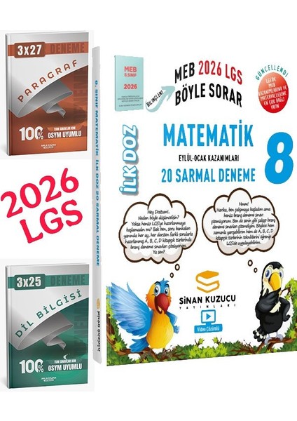 Sinan Kuzucu 2026 8.sınıf Lgs Meb Ne Sorar Matematik 20 Sarmal Deneme+Anla Kazan Paragraf+Dilbilgisi Seti