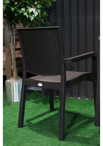 Troya Rattan Desenli Koltuk Kollu Balkon Bahçe Koltuğu 4'lü Set Kahverengi fiyatları