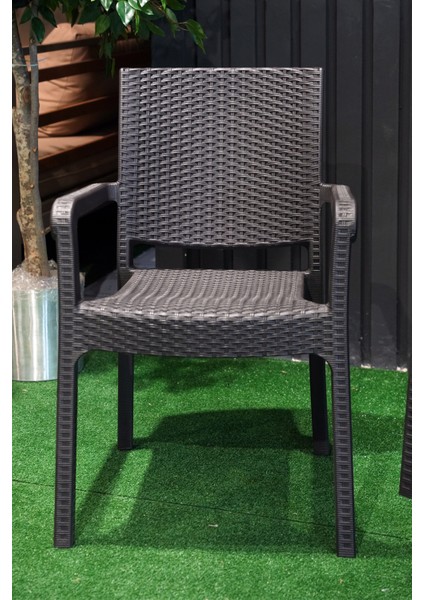 Troya Rattan Desenli Koltuk Kollu Balkon Bahçe Koltuğu 4'lü Set Kahverengi modelleri