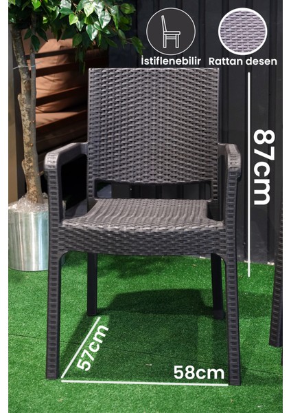 Troya Rattan Desenli Koltuk Kollu Balkon Bahçe Koltuğu 4'lü Set Kahverengi fırsatları