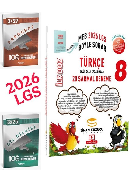 Sinan Kuzucu 2026 8.sınıf Lgs Meb Ne Sorar Türkçe 20 Sarmal Deneme+Anla Kazan Paragraf+Dilbilgisi Seti