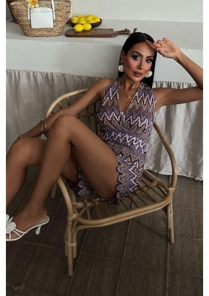 Zikzak Desenli Multi Renk Geçişli Mini Tulum 1365