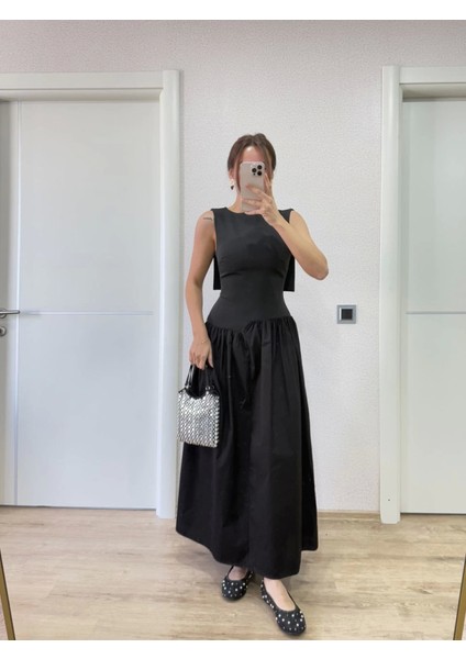 Arkası Kanatlı Uzun Elbise- Siyah fiyatları