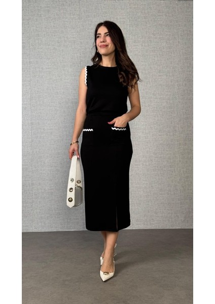 Kadın Modal Kumaş Cepli Yırtmaç Detay Etekli Ikili Takım modelleri