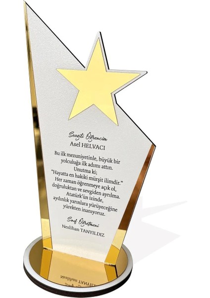 Kişiye Özel Plaket - Ahşap Plaket - Mezuniyet Hatırası - Okul Plaketi - 23CM x 12CM - Beyaz