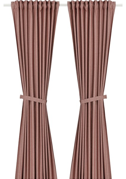 Lenda Fon Perde 140 x 300 cm Kahverengi Kırmızı 2 Kanat Bağlamalı Işık Azaltıcı