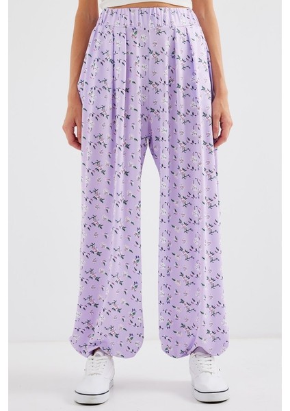 6665 Desenli Şalvar Pantolon - Lila