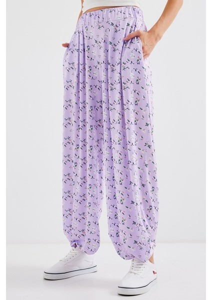 6665 Desenli Şalvar Pantolon - Lila