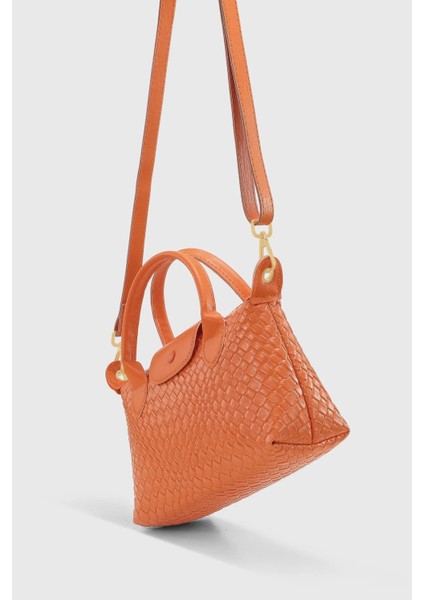 Turuncu Örgü Çanta Çok Yönlü Pu Deri El Ve Omuz Askılı Çanta 273