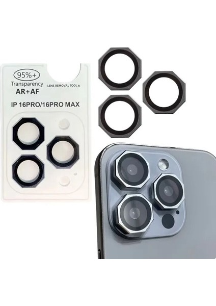 Apple iPhone 16 Pro Max KL20 Köşeli Kamera Lens Koruma Camı Desert Titanyum modelleri