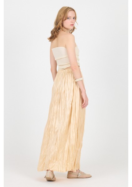 Açık Bej Bel Lastikli Kırışık Kumaş Etek 3483 fiyatları