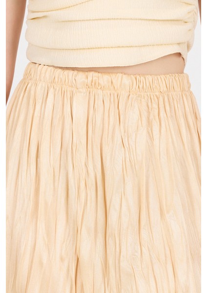 Açık Bej Bel Lastikli Kırışık Kumaş Etek 3483 fırsatları