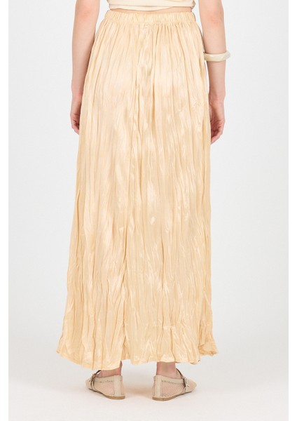 Açık Bej Bel Lastikli Kırışık Kumaş Etek 3483 indirimleri