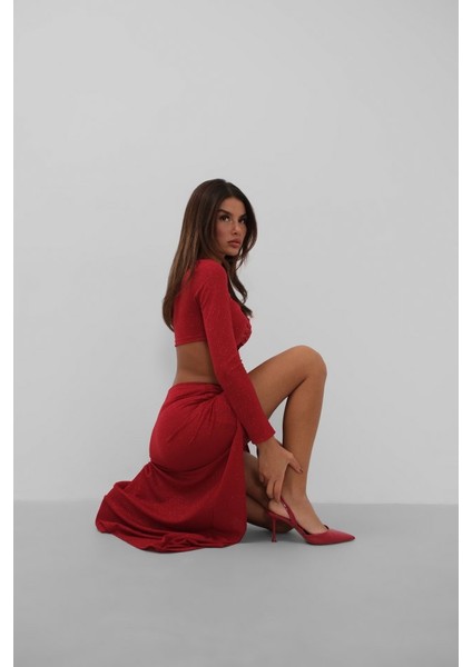 Yırtmaçlı Etek ve Crop Bluz Takım