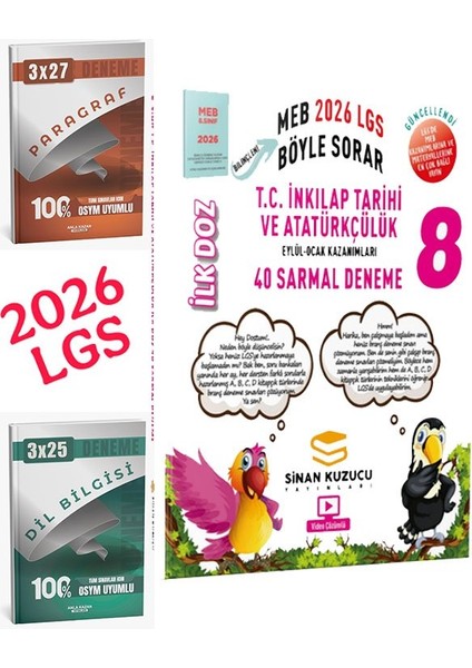 Sinan Kuzucu 2026 8.sınıf Lgs Meb Ne Sorar T.c.inkılap Tarihi ve Atatürkçülük 40 Sarmal Deneme+Anla Kazan Paragraf+Dilbilgisi Seti