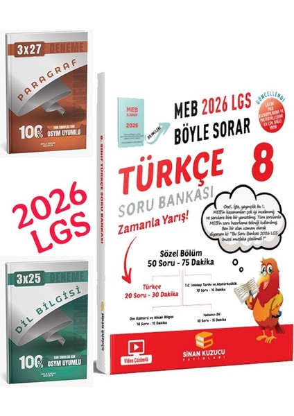 Sinan Kuzucu 2026 8.sınıf Lgs Meb Ne Sorar Türkçe Soru Bankası+Anla Kazan Paragraf+Dilbilgisi Seti