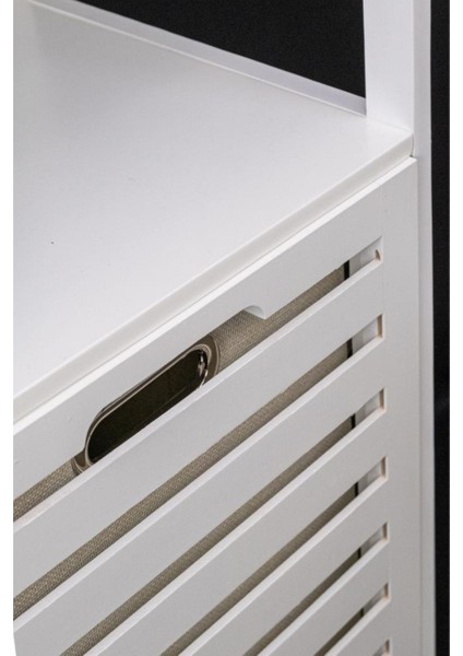 Bambu Beyaz Mat Lake Kirli Sepetli 2 Raflı Banyo Düzenleyici Çamaşır Sepeti DB-0020