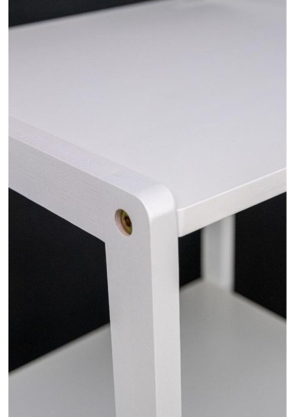 Bambu Beyaz Mat Lake Kirli Sepetli 2 Raflı Banyo Düzenleyici Çamaşır Sepeti DB-0020