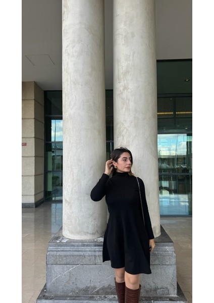 Kadın Uzun Kollu Balıkçı Yaka Salaş Kusa Akrilik Elbise fiyatları