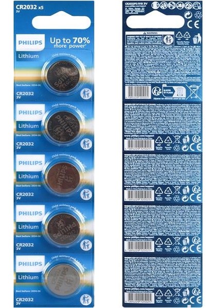 CR2032 3V Lityum Mini Düğme Para Pil (Blister 5'lı Paket)
