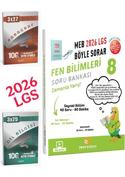 Sinan Kuzucu 2026 8.sınıf Lgs Meb Ne Sorar Fen Bilimleri Soru Bankası+Anla Kazan Paragraf+Dilbilgisi Seti